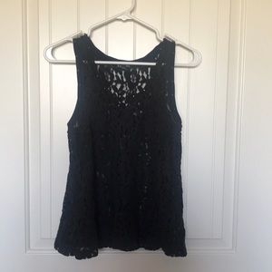 Black Floral Lace Tank with Metallic Accents